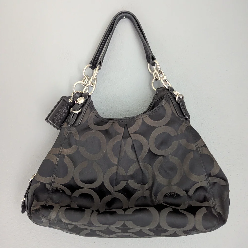 Coach Black Signature Circle Hobo Bag